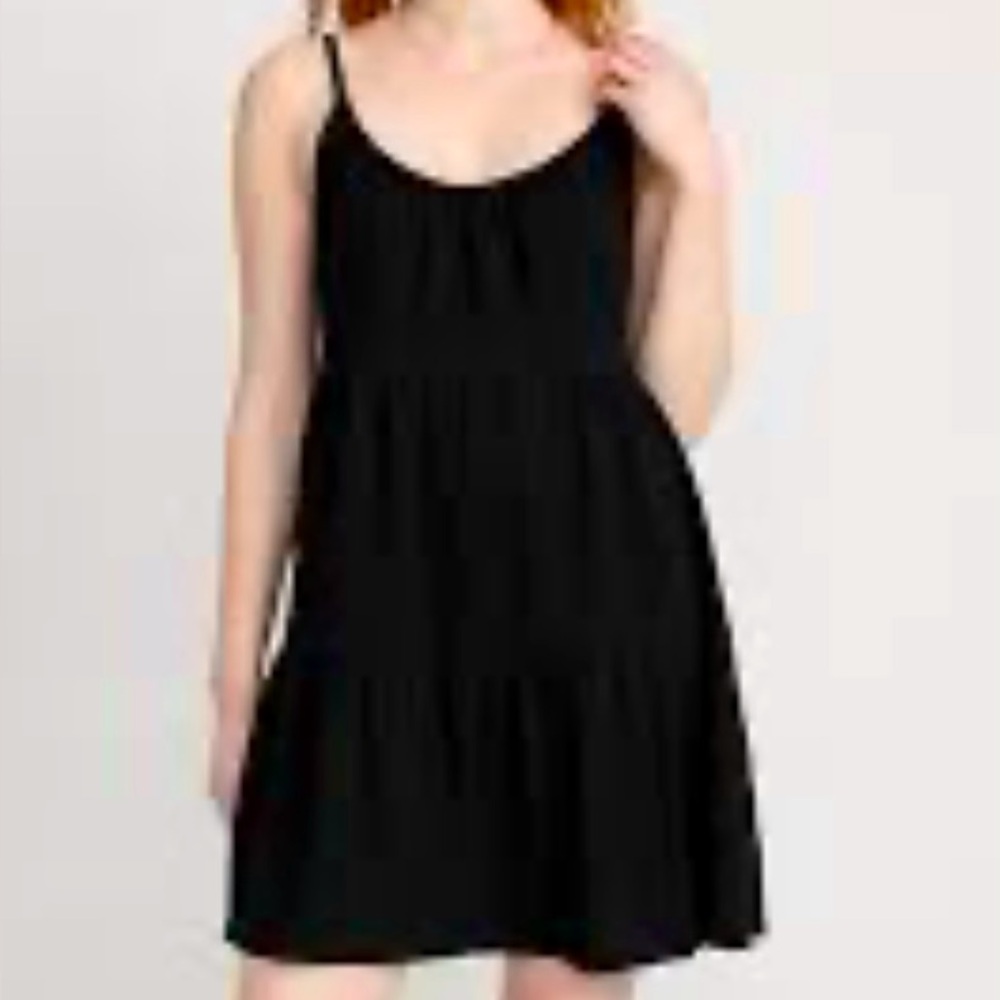 Old Navy Black Braided Spaghetti Strap Mini Tiered Sundress